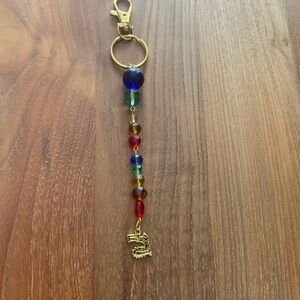 Hand Crafted Multicolor Beaded Keychain with Gold Accents
